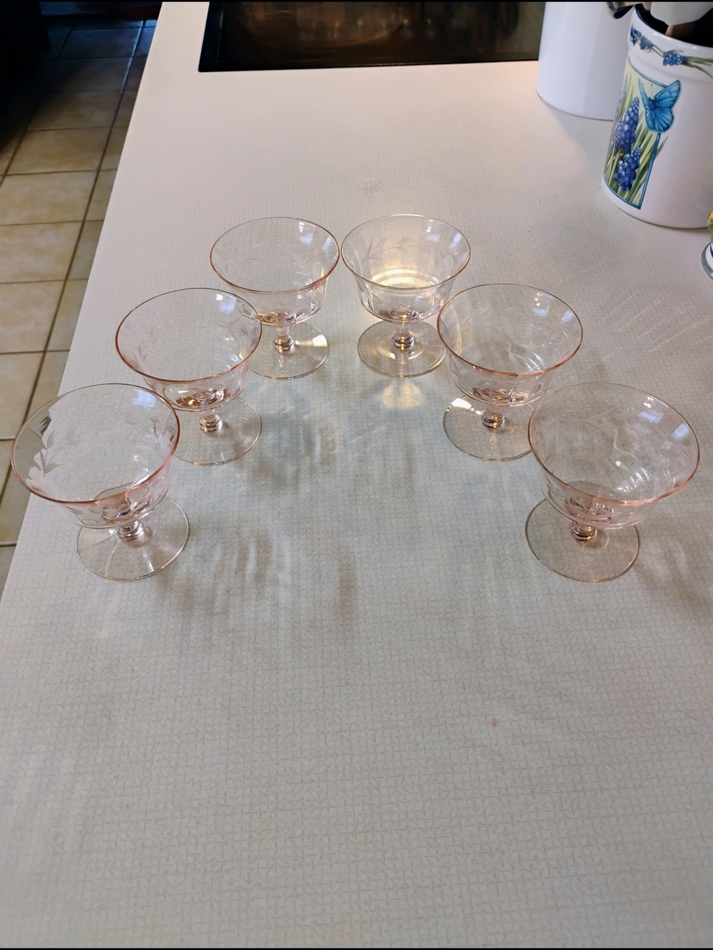 Vintage Pink Etched Depression Glass Dessert Coupes - Set of 6